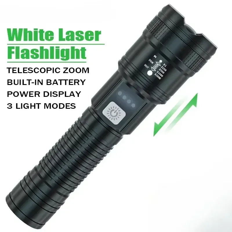 Lampe de poche LED puissante avec affichage de batterie, Rechargeable par USB, Zoom télescopique, torche, lanterne pour Camping en plein air, pêche, 9900lm