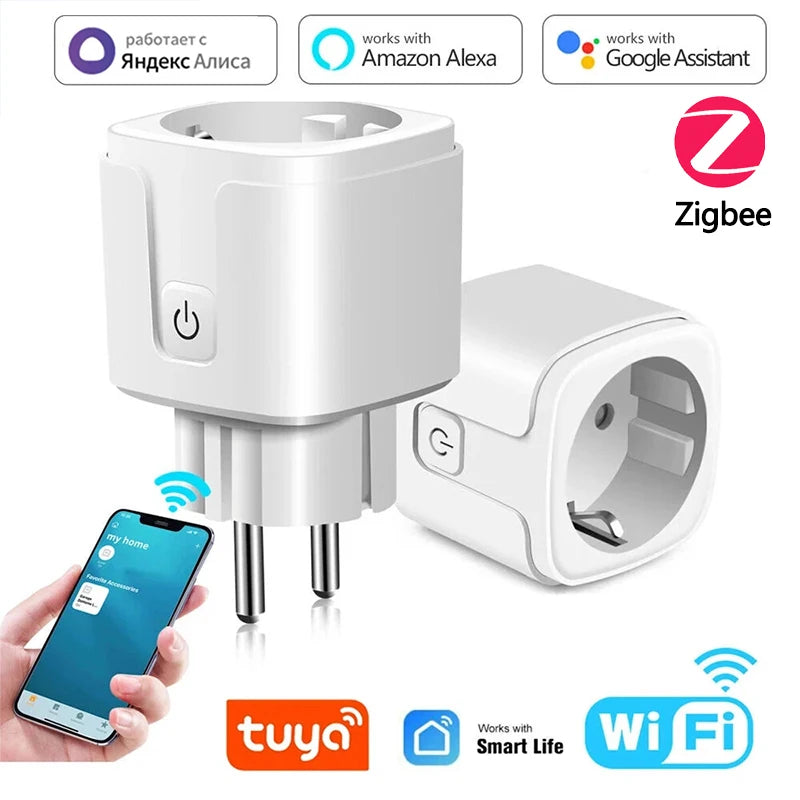 Prise intelligente TUYA WiFi ou Zigbee3.0, ue 16/20A, avec moniteur de puissance, fonction de synchronisation, commande vocale, fonctionne avec Alexa Google Home