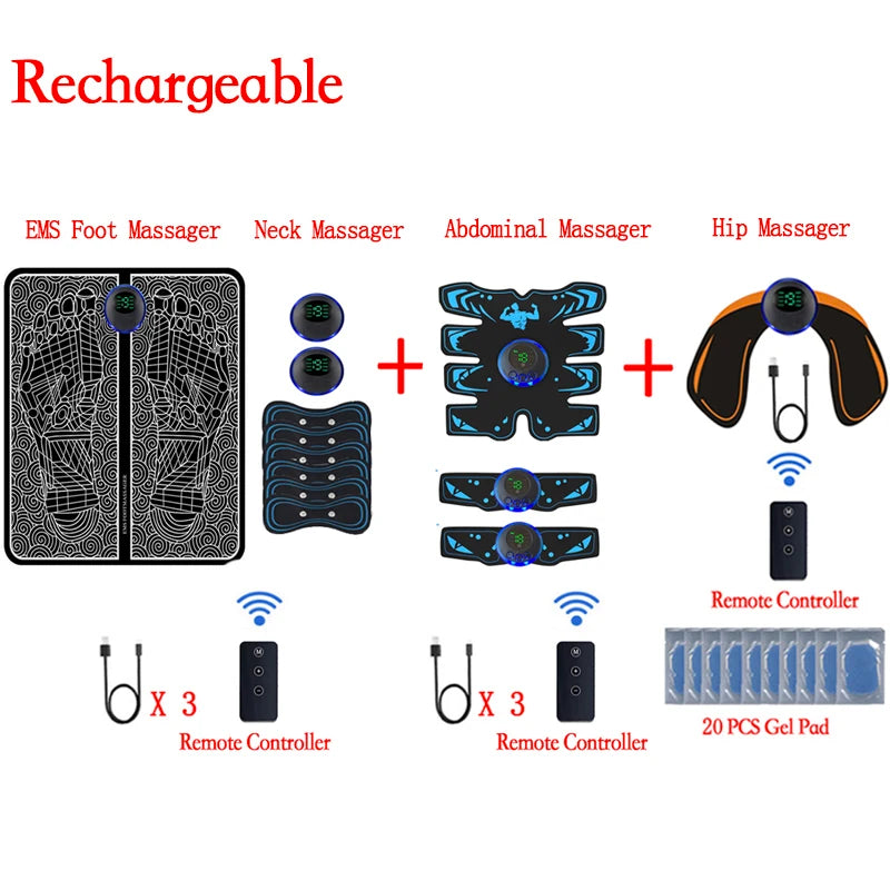New USB Rechargeable EMS Muscle Stimulator ABS Arm 3 IN 1 Trainer Smart Wireless Fitness Abdominal Training Electric Body Slim
