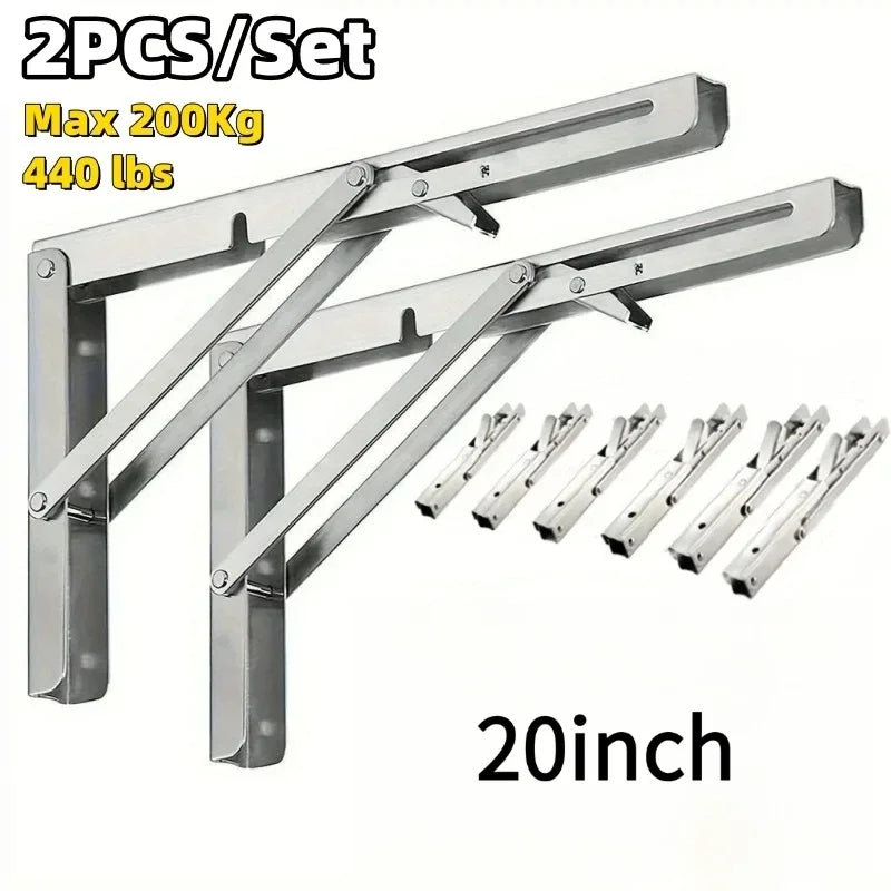 Support d'étagère triangulaire pliable robuste (lot de 2) en acier inoxydable, fixation murale ou sur table ou établi.