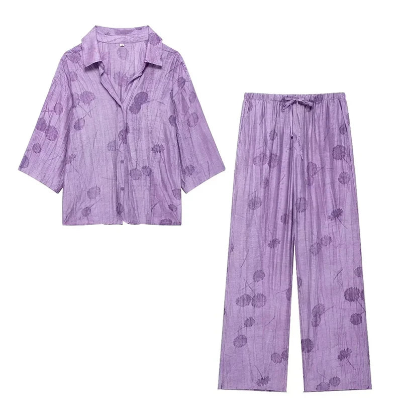 Ensemble Jacquard pour femmes, chemise ample, pantalon décontracté, Chic, imprimé, nouvelle mode printemps 2024