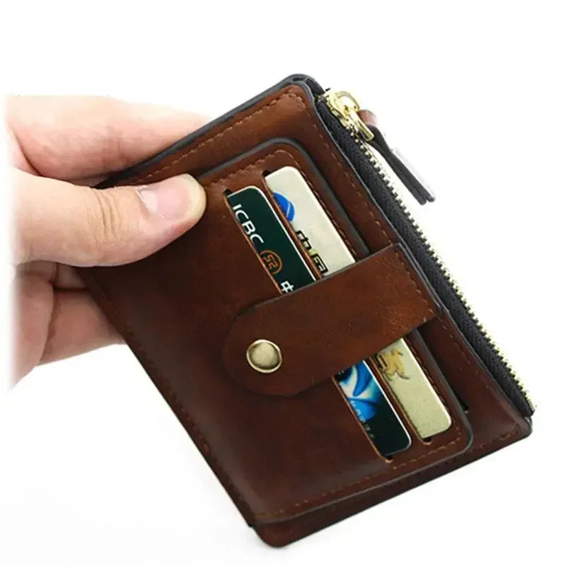 Portefeuille homme élégant avec porte-cartes de crédit et d'identité, fin et en cuir, avec poche à monnaie. Marque de luxe, marron