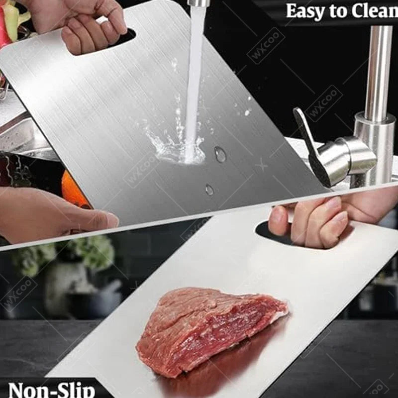 Planche à découper WXCOO 1PCS en acier inoxydable, planche épaisse de cuisine antiadhésive double face pour fruits et viande