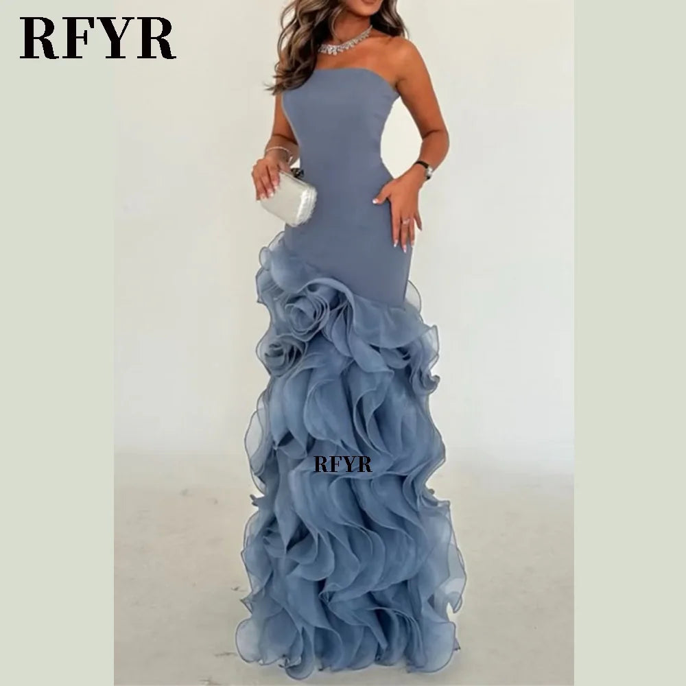 Robe de bal asymétrique RFYR à volants pour femme, robe de soirée sirène, robe de cérémonie sur mesure