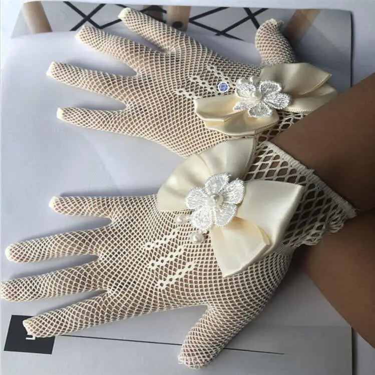 Gants de princesse tendance pour mariage, en maille, pour soirée, accessoires de fête pour enfants, avec un nœud d'anniversaire, gants de performance pour