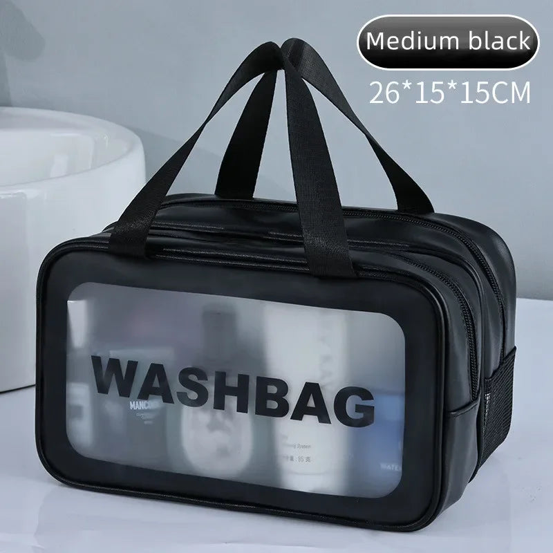 Sac de maquillage en PU transparent double séparation sec-humide, sac de lavage portable, sac de rangement pour cosmétiques, voyage, fitness, natation, essentiels