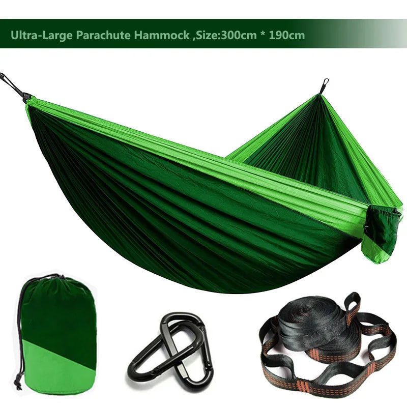 Hamac parachute uni avec sangles et mousqueton noir - Idéal pour le camping, la survie et les voyages - Mobilier d'extérieur deux places