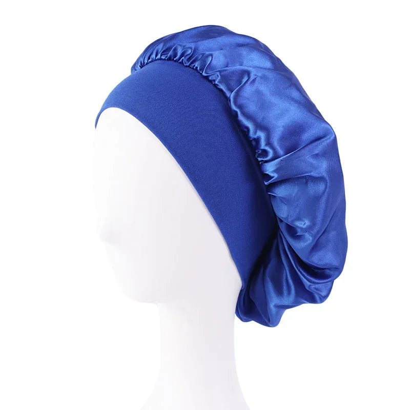 Bonnets solides en Satin pour femmes, Bonnet de bain à larges bords pour dormir la nuit, unisexe, bandeau élastique, Bonnet de soins capillaires