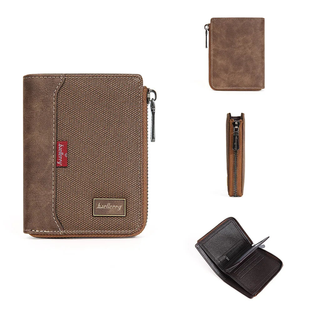 Portefeuille court simple à fermeture éclair Baellerry RFID pour homme, porte-cartes de luxe, porte-photo, porte-monnaie