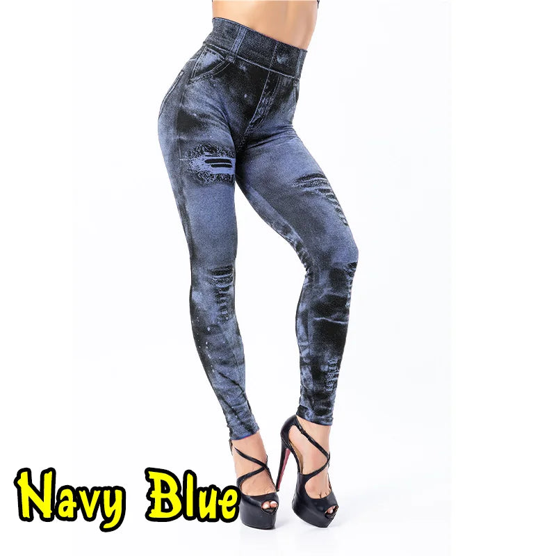 Femmes Imitation jean Leggings extensibles mode Sexy mince Push Up dame Leggings de gymnastique casual Simple taille haute Streetwear Leggings