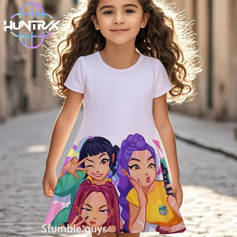 Robe d'été pour filles Kpop Demon Hunters, robe de plage à manches courtes, pyjama décontracté, motif dessin animé anime