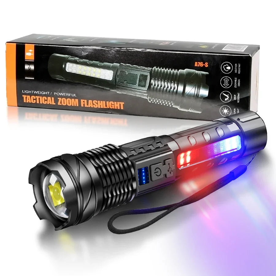 Lampe de poche LED puissante avec affichage de batterie, Rechargeable par USB, Zoom télescopique, torche, lanterne pour Camping en plein air, pêche, 9900lm