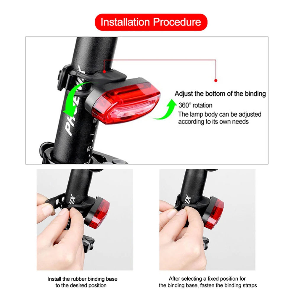 Feu arrière de vélo rouge pour vtt, LED rechargeable par USB, voyant d'avertissement pour vélo de montagne