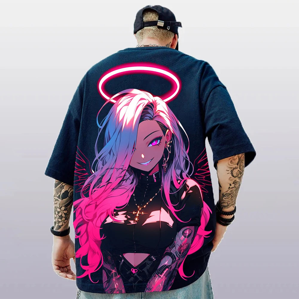 T-Shirt d'été à manches courtes pour hommes, ample et décontracté, avec personnage d'anime imprimé en 3d, surdimensionné, tendance, vêtements masculins