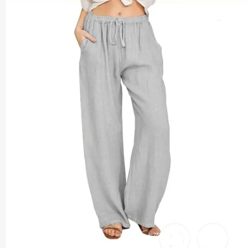 2025 printemps coton lin femmes pantalon noir poches ample surdimensionné Baggy pantalon femme été décontracté mode bureau dame bas