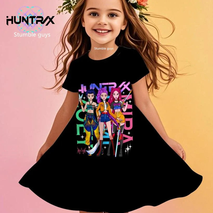 Robe d'été pour filles, style Kpop, chasseuse de démons, princesse anime, dessin animé, robe de plage décontractée, pyjama