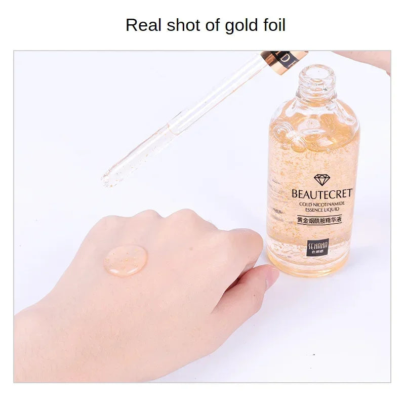 Sérum visage raffermissant à l'acide hyaluronique, à l'or 24 carats et à la nicotinamide : revitalisant, hydratant, resserre les pores, illumine le teint