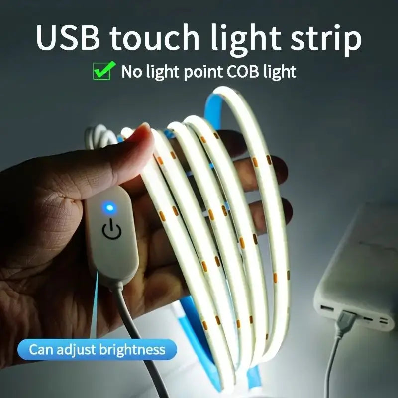Bande lumineuse LED COB, variateur tactile, bande de Diode Flexible, USB 5V, éclairage intérieur linéaire, lampe de salle, bricolage, miroir TV, rétro-éclairage, décoration murale