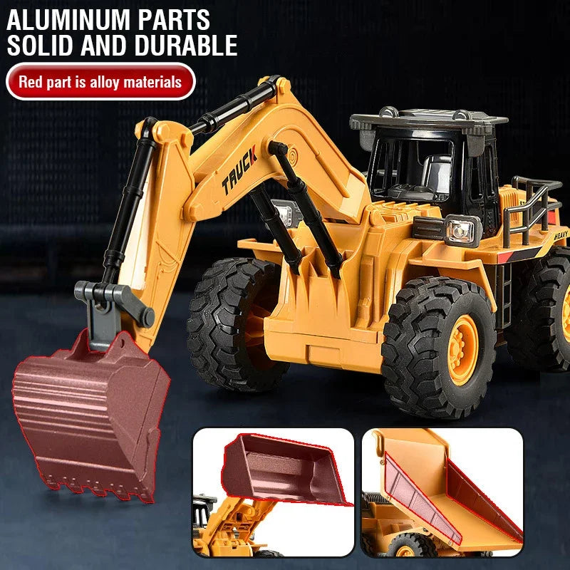 2.4G Alloy Remote Control Excavator Bulldozer Dump Truck Engineering Vehicle Toy 9CH RC Trucks Model Children Toy Kids Xmas Gift