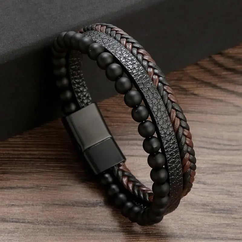 Bracelet en cuir classique pour hommes, nouveau Style, tissé à la main, multicouche, accessoire combiné, mode homme, bijoux, vente en gros, livraison directe