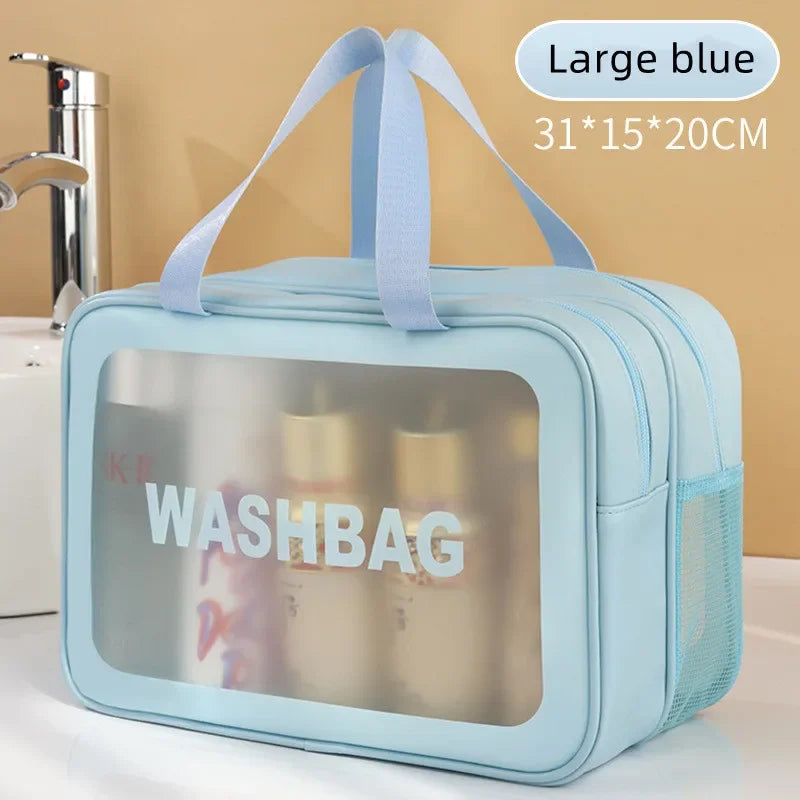 Sac de maquillage en PU transparent double séparation sec-humide, sac de lavage portable, sac de rangement pour cosmétiques, voyage, fitness, natation, essentiels
