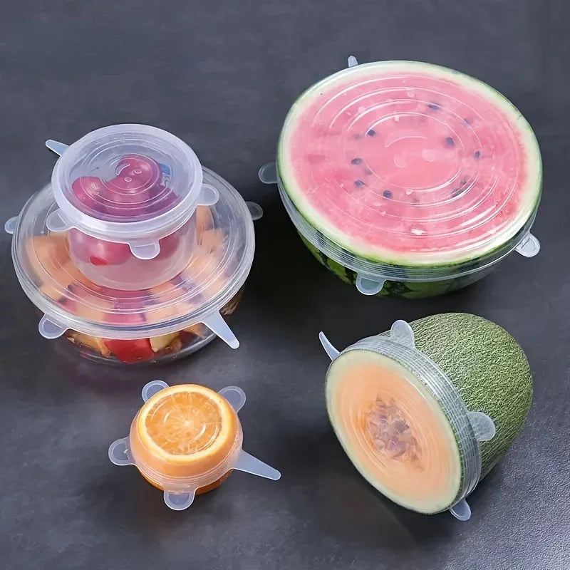 Lot de 6 couvercles extensibles en silicone, réutilisables et résistants, pour la conservation des aliments dans les bols