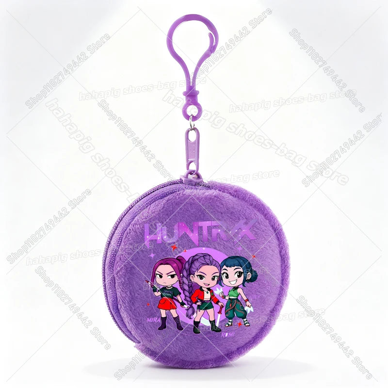 Mini porte-monnaie Kpop Demon Hunters pour fille, pochette ronde, portefeuille à fermeture éclair avec écouteurs et porte-clés, motif Zoey Mira Rumi, pour enfants