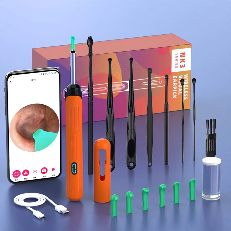 Endoscope WiFi 4.2mm 1080P, caméra de sélection d'oreille avec Base de cuillère d'oreille pour iOS/Android, Otoscope de nettoyage d'oreille avec outil d'élimination du cérumen