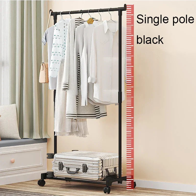 Portant à vêtements double barre avec crochets, organisateur de vêtements suspendus pour chambre à coucher, cintre mobile à roulettes