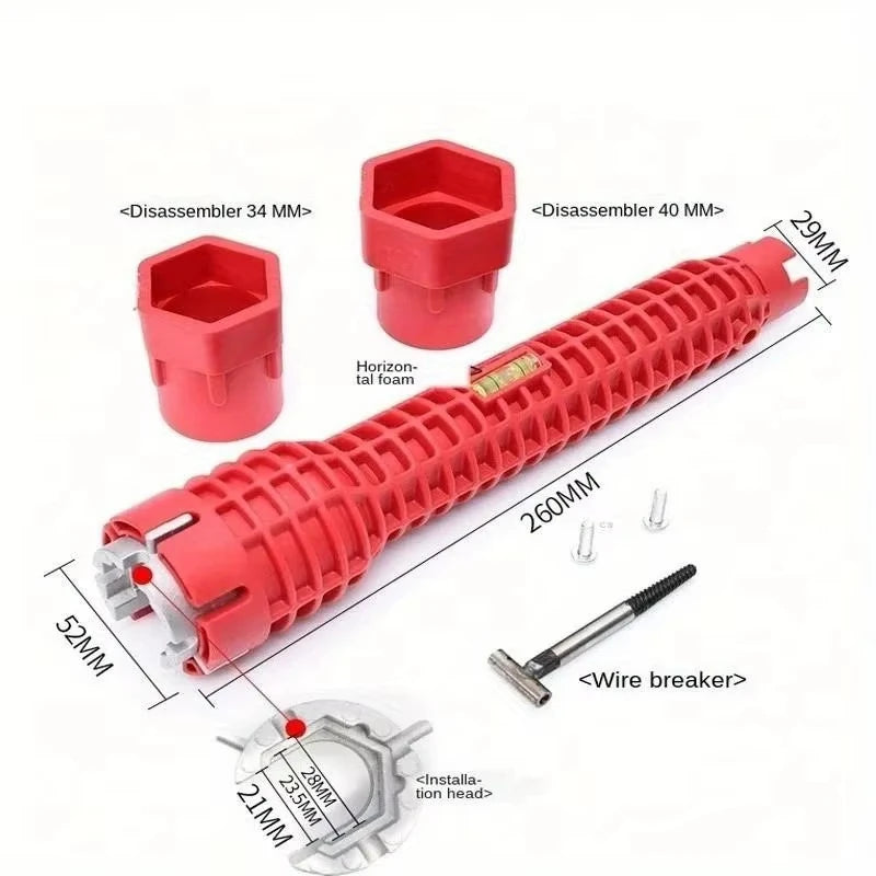 Clé d'évier rouge à trois têtes 8 en 1, pour enlever les vis du chauffe-eau, clé à douille pour tuyau d'eau, ensemble d'outils manuels