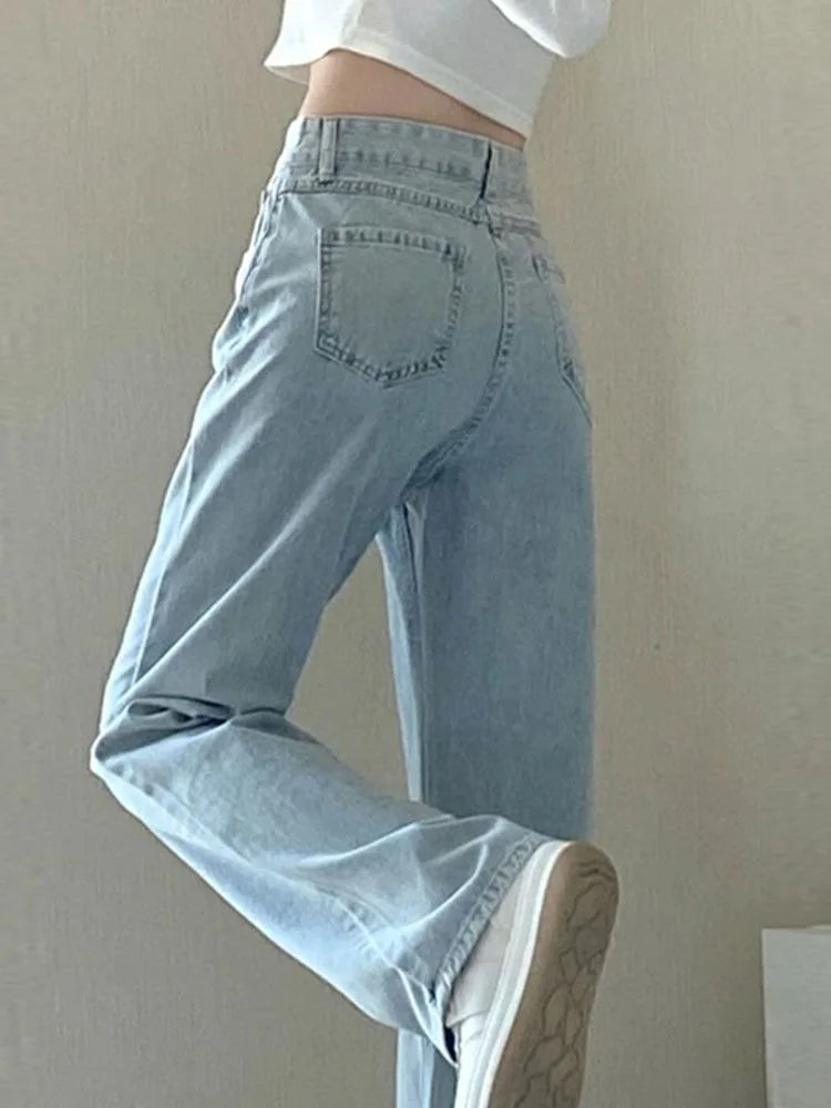 Jeans basiques pour femmes, taille haute, jambes larges, polyvalents et décontractés, nouveaux Styles d'automne et d'hiver adaptés à toutes les saisons
