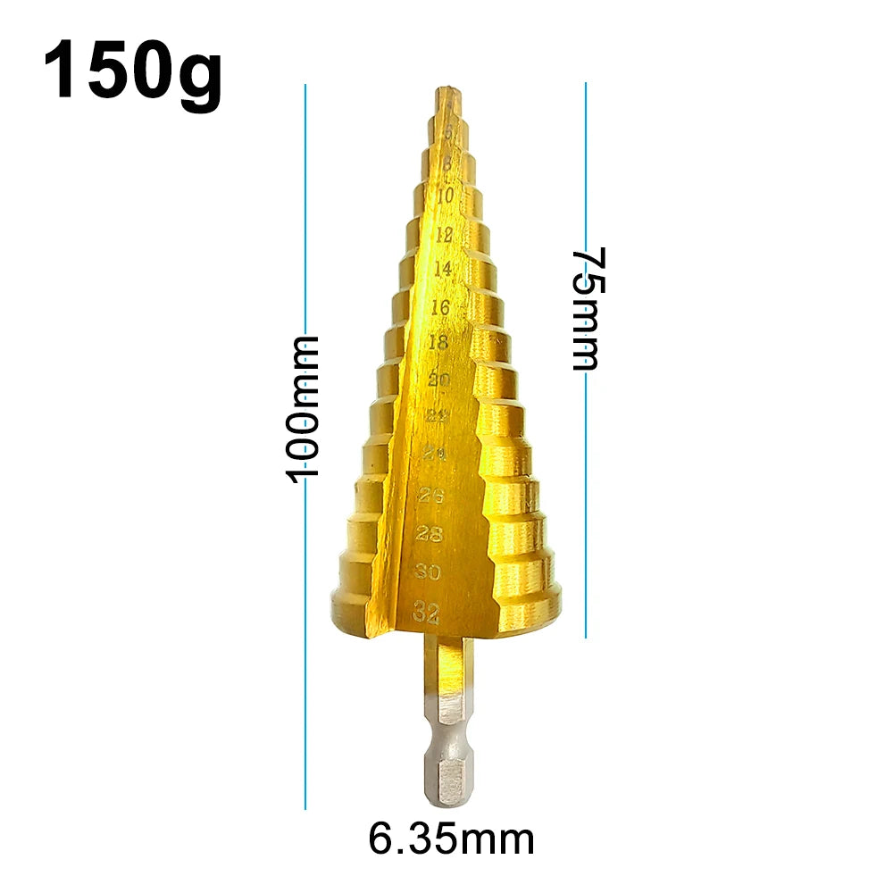 Foret étagé à tige hexagonale plaquée titane, rainure droite 3-12/4-12/4-20/4-32mm, foret pagode, outil de perçage, ensemble d'accessoires