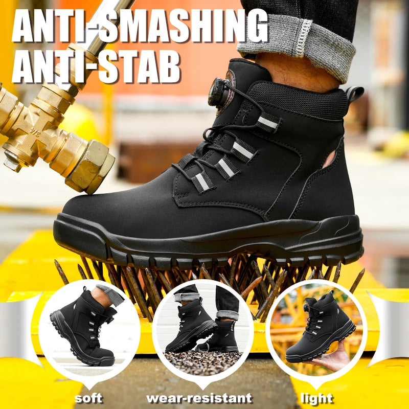 Bottes de sécurité imperméables pour hommes, bottes de travail à bout en acier indestructible, chaussures de sécurité Anti-écrasement et résistantes aux coups de couteau, Botas Para Hombre