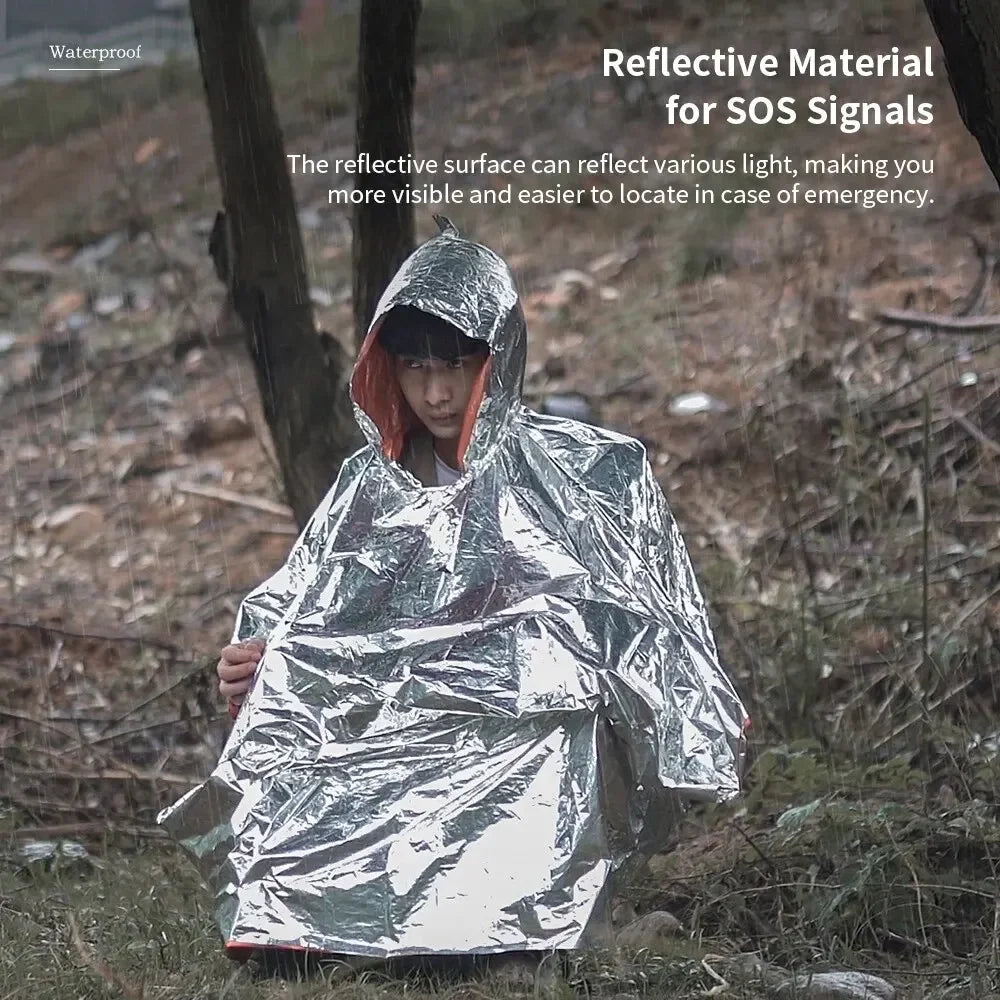 Poncho imperméable d'urgence, couverture imperméable, équipement de Camping de survie, isolation contre le froid, vêtements de pluie, équipement de Camping