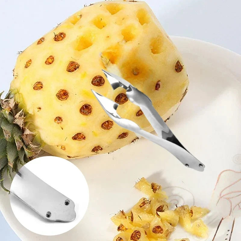 Nouvel outil de cuisine pratique et créatif en acier inoxydable pour peler les yeux et les graines d'ananas, avec pince intégrée