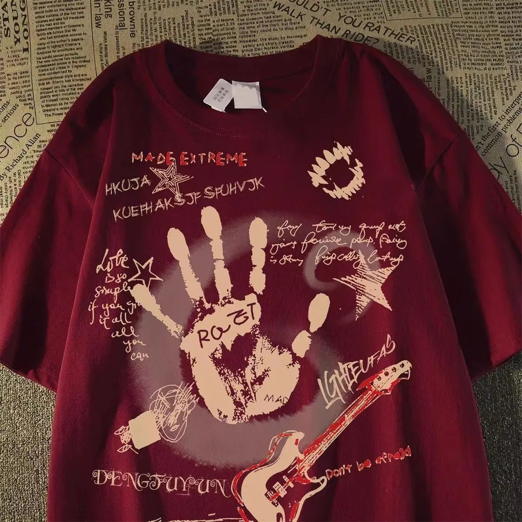 T-shirt manches courtes col rond homme/femme, Vintage américain, coréen Inst, nouveau haut d'été