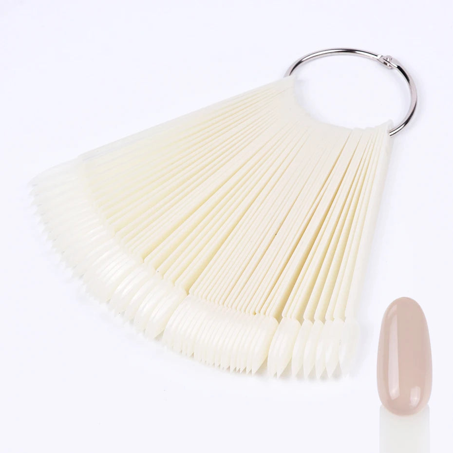 50 faux ongles transparents, nuancier naturel, forme ovale, en éventail, vernis gel UV, palette d'essai, outils de manucure