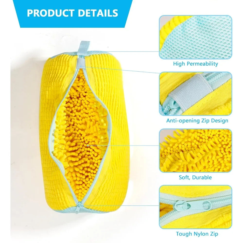 Sac de machine à laver les chaussures durable pour tous les types de chaussures-jaune avec fermeture éclair bleue, idéal pour les baskets et les chaussures décontractées, sac de lavage du linge