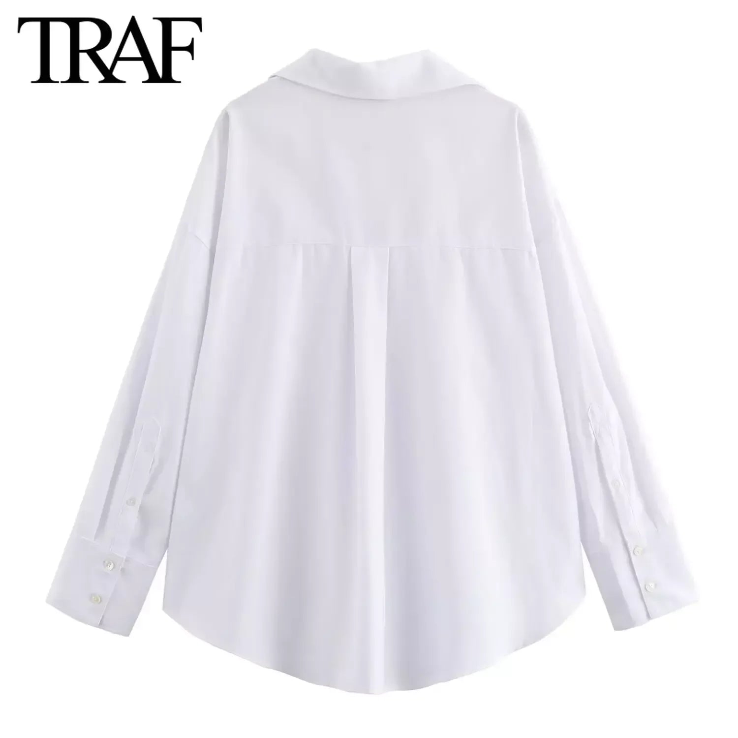TRAF femmes mode printemps coton Oxford à manches longues simple boutonnage revers Blouse vêtements de rue chemise Chic dames hauts Mujer