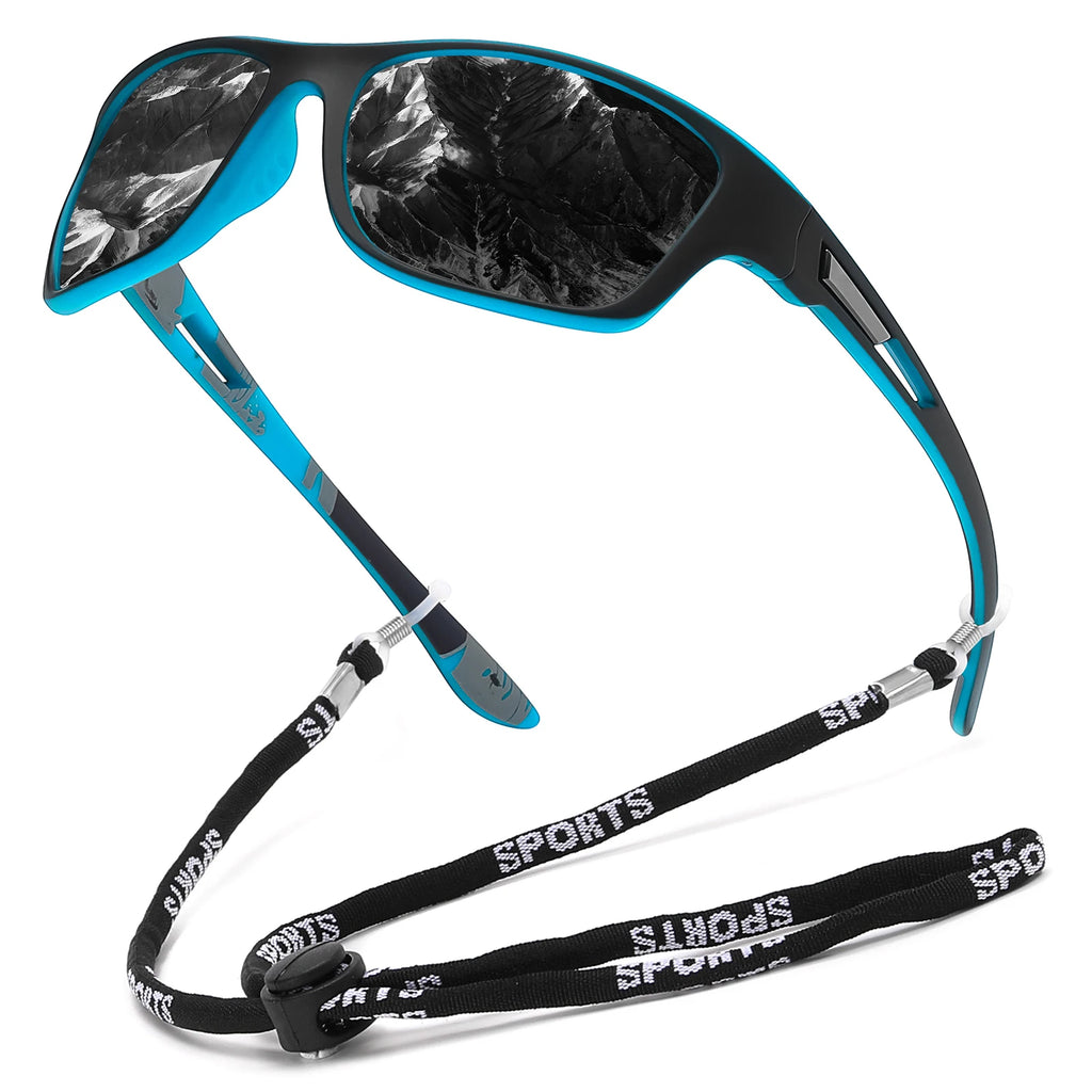 Lunettes de soleil polarisées de sport avec chaîne pour hommes, marque de styliste rétro, cyclisme, escalade, pêche, UV400