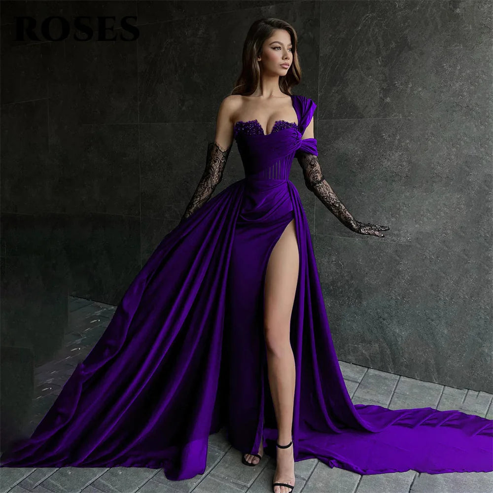 ROSES Robe de soirée sirène fendue sur le côté, robe de bal asymétrique à une épaule, robe de cérémonie à décolleté cœur, personnalisée