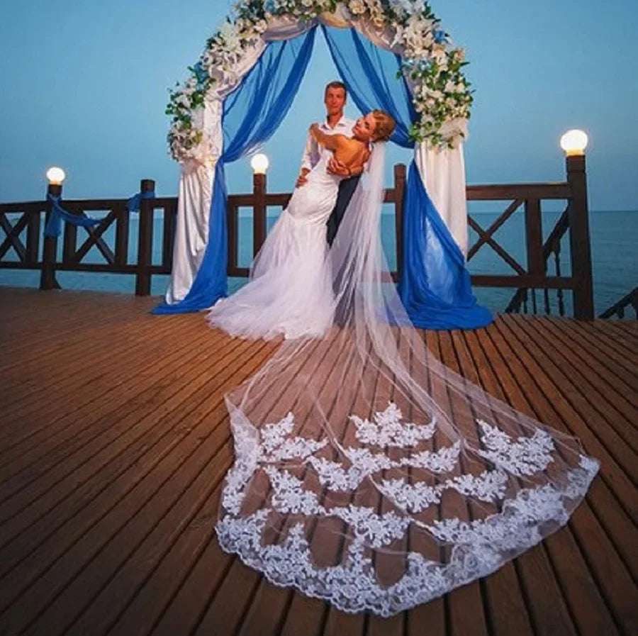 Accessoires de mariage Mariage Voile de mariée 3M avec peigne et bordure en dentelle Voile de mariée cathédrale Voiles de mariée Velos De Novia Largos