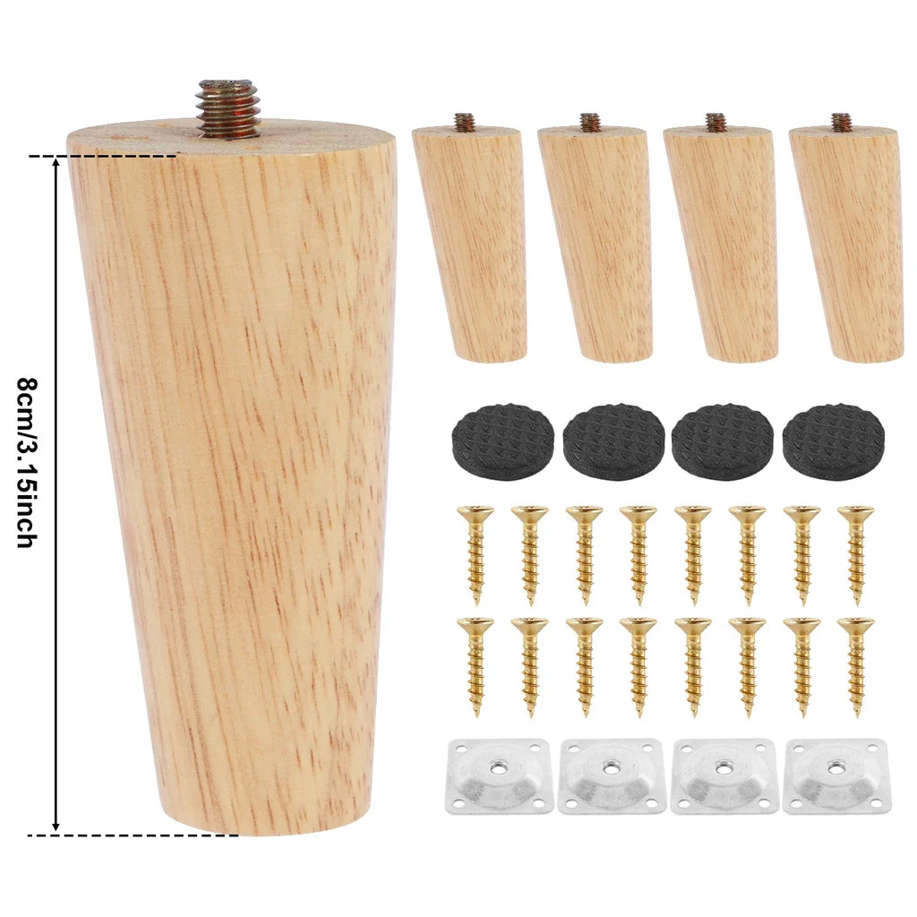 Lot de 4 pieds de meubles en bois massif, pieds de table obliques/droits, pieds de chaise antidérapants, pieds de rechange inclinés