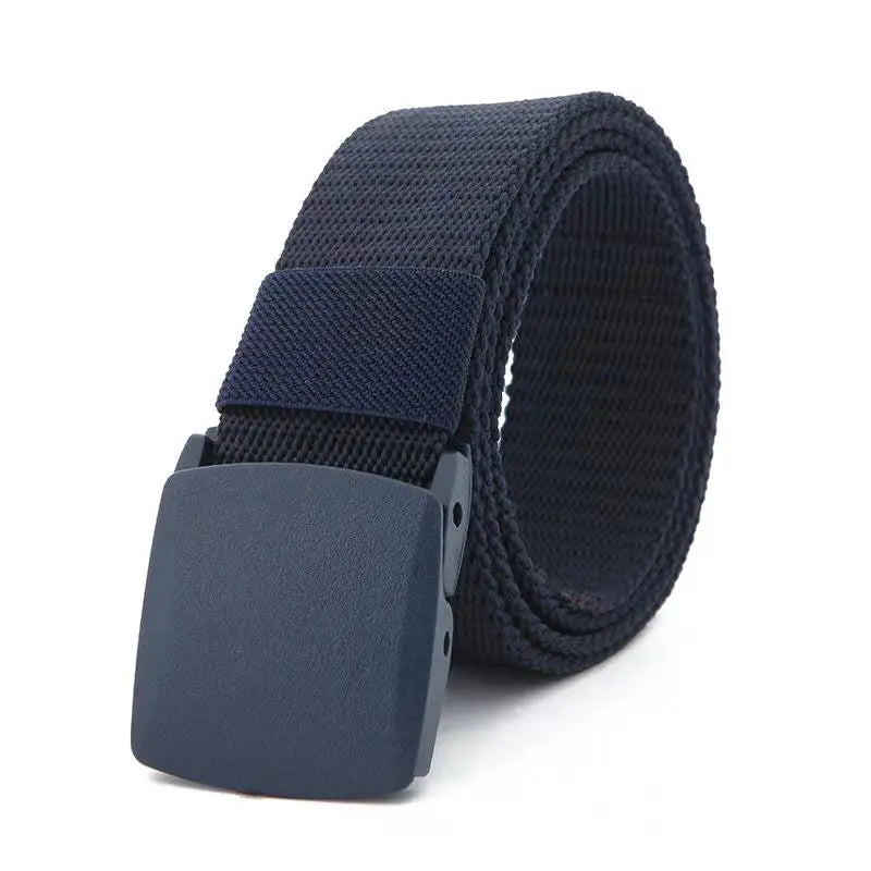 Men's Canvas Belt Plastic Buckle Metal-Free Tactical Waist Belt Outdoor Hiking Webbing Nylon Belt Women's Belt Neutral Belts New