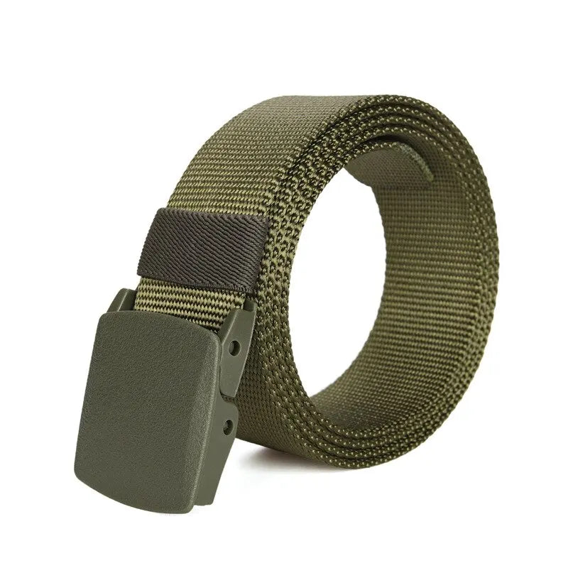 Men's Canvas Belt Plastic Buckle Metal-Free Tactical Waist Belt Outdoor Hiking Webbing Nylon Belt Women's Belt Neutral Belts New