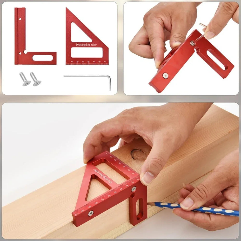 Règle de mesure multi-angle en aluminium 45 ° 90 °, rapporteur carré pour le travail du bois, règle triangulaire à onglet, outil de traçage utilitaire