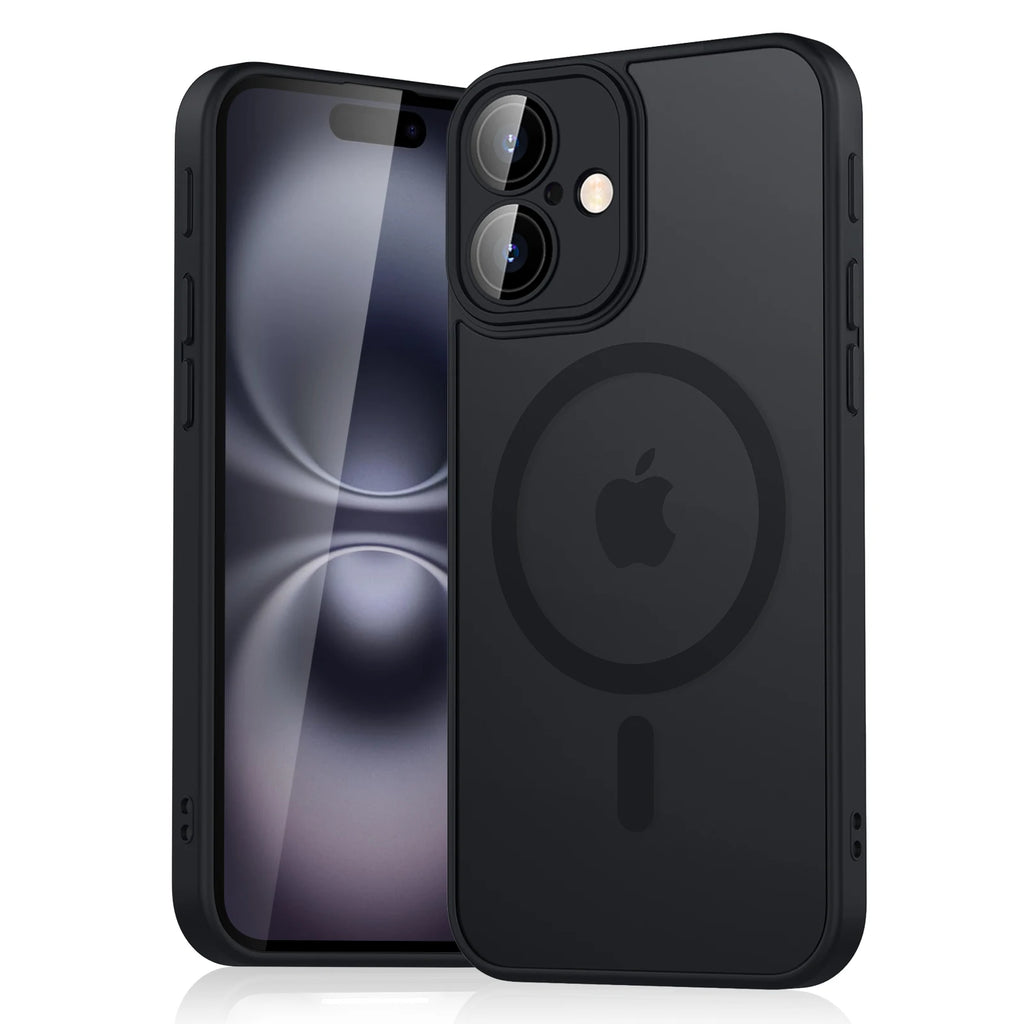 Coque magnétique mate translucide de luxe antichoc pour iPhone 11 12 13 14 15 16 compatible avec la charge sans fil MagSafe