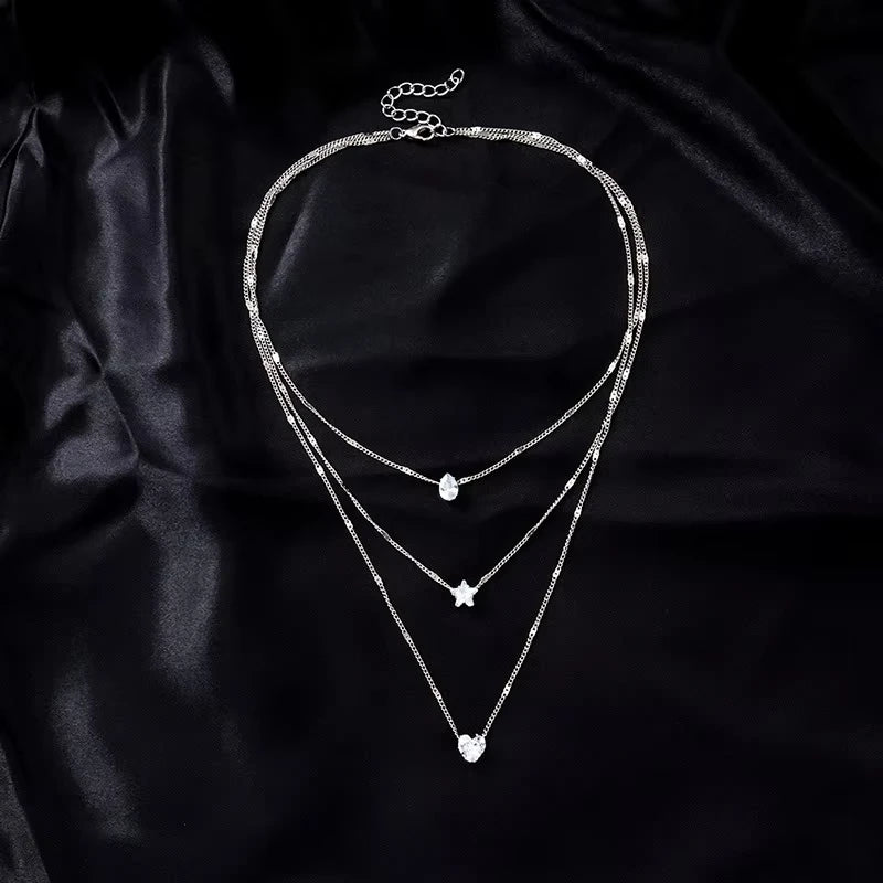 Collier pendentif en Zircon pour femmes, chaîne multicouche, ras du cou, mode féminine, bijoux brillants, cadeau de fête