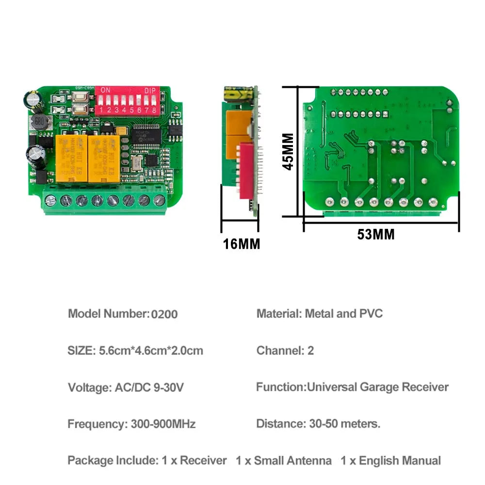Contrôleur récepteur de porte de garage AC/DC 9V-30V 12V 24V 85-250V 2CH 300MHz à 868MHz 433MHz Module relais de commande à distance de portail