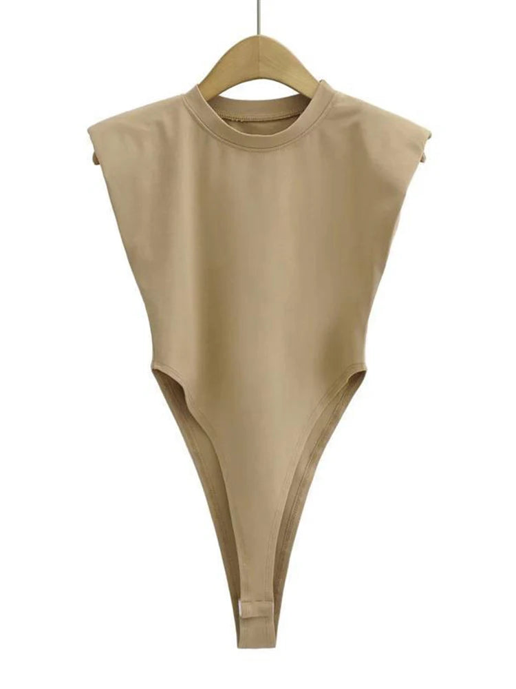 Sexy hauts femmes été une pièce moulante body rembourré épaule body noir sans manches body costumes pour femmes blanc